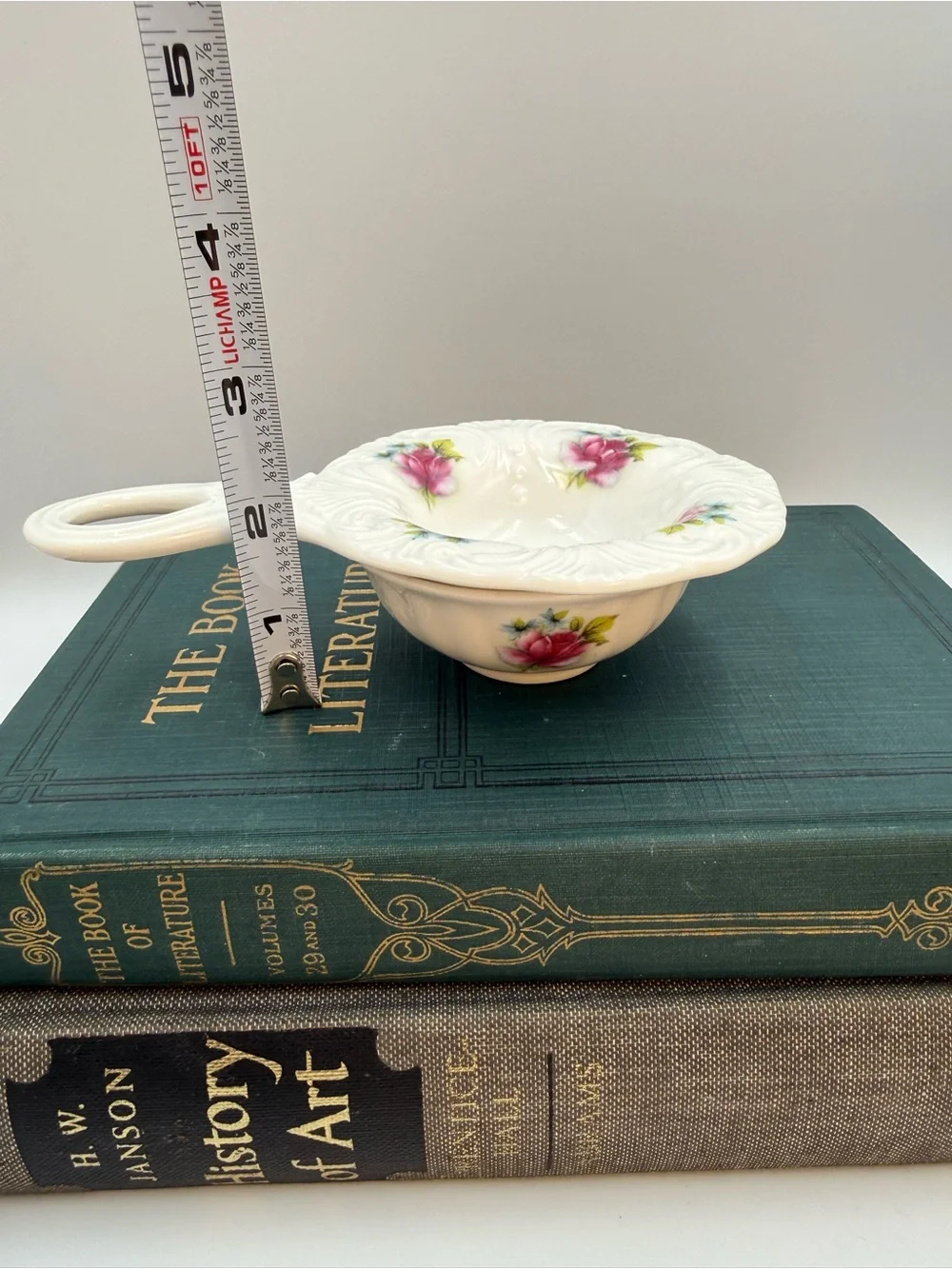 Vintage Fielder Two-Piece Porcelain Roses Floral Tea Strainer and Drip Bowl Cup
